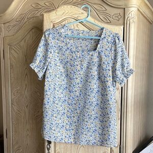 Floral Blue and Yellow Women's Top